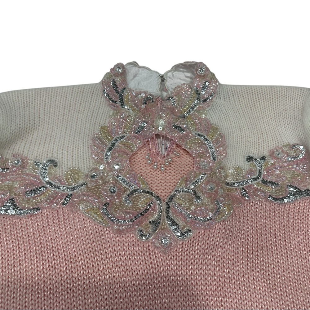 Vintage Marauda Wool Blend High Neck Sequin Bead Embellished Pink Sweater - Picture 3 of 8